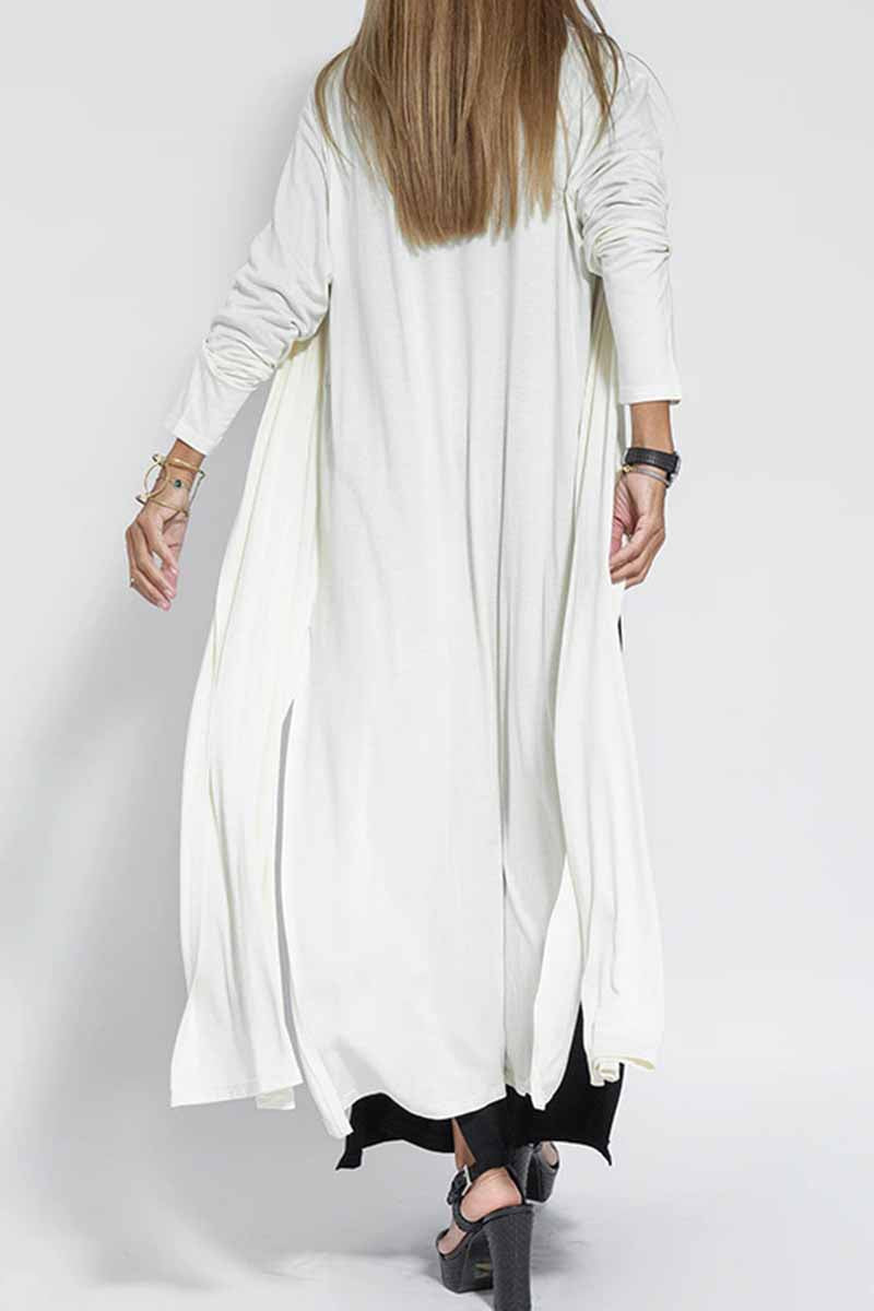 Kaynafashions - Street Solid Slit Cardigan Collar Outerwear