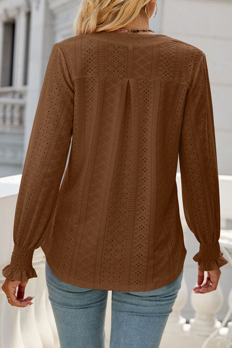 Kaynafashions - Casual Solid Hollowed Out Stringy Selvedge V Neck Tops