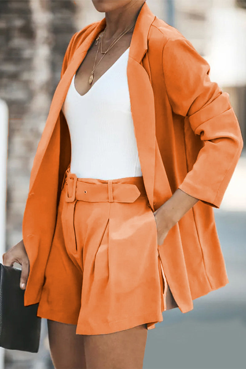 Kaynafashions - Casual Simplicity Solid Turndown Collar Long Sleeve Two Pieces(5 Colors)