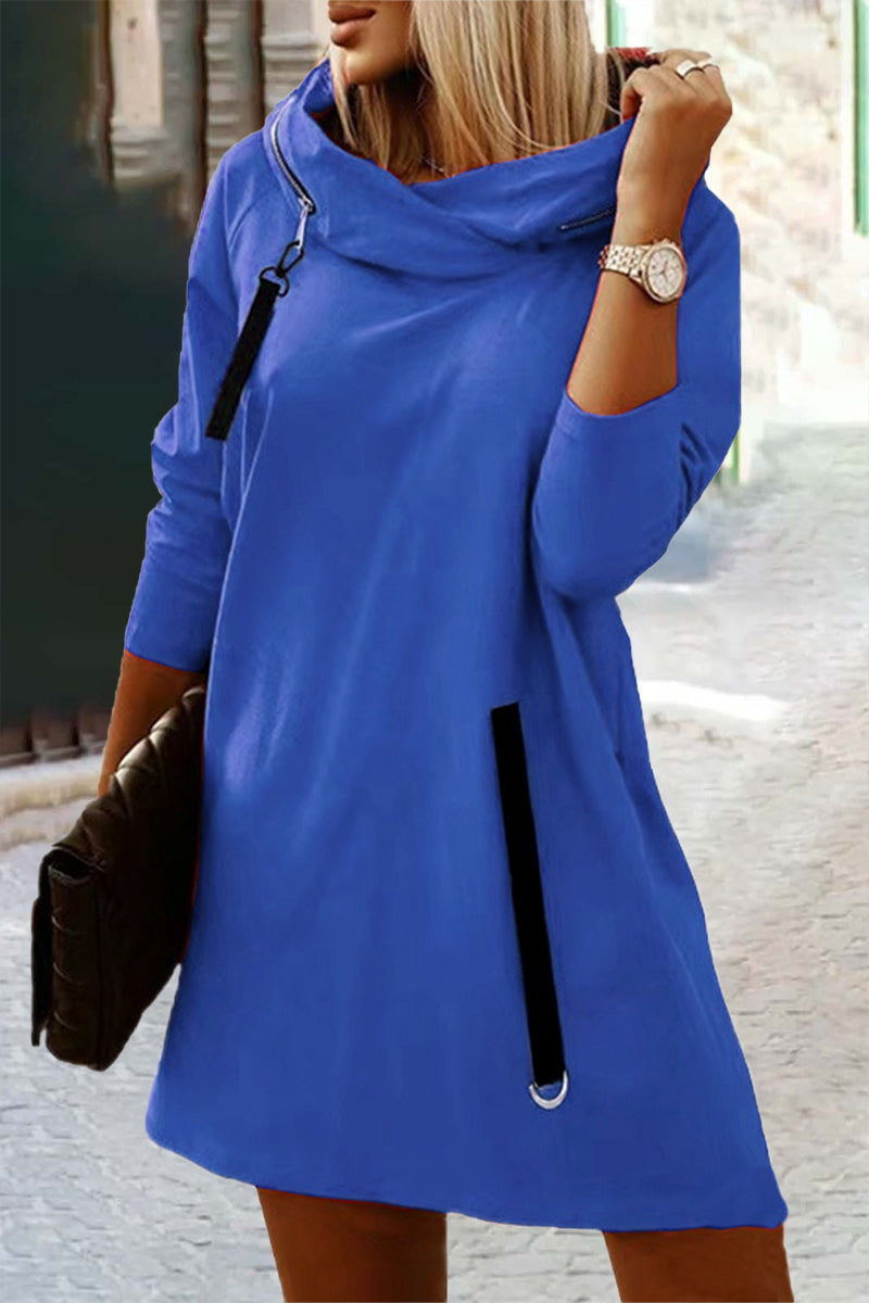 Kaynafashions - Casual Street Solid Zipper Hooded Collar A Line Dresses(5 Colors)