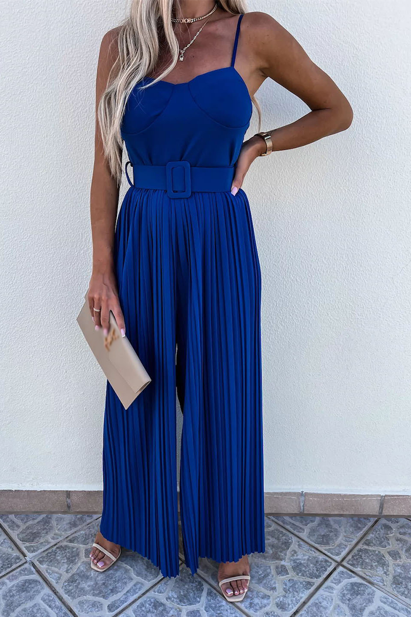 Kaynafashions - Street Solid Patchwork Spaghetti Strap Loose Jumpsuits(5 Colors)