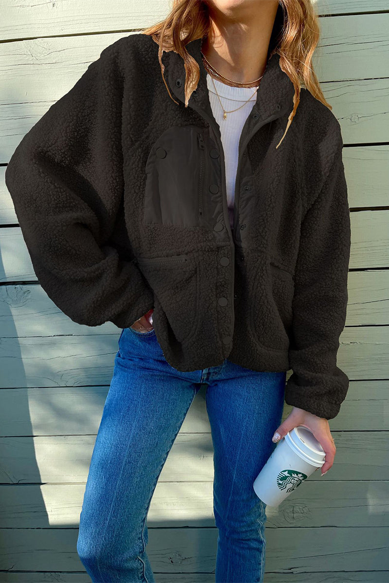 Kaynafashions - Casual Solid Patchwork Pocket Mandarin Collar Outerwear(6 Colors)