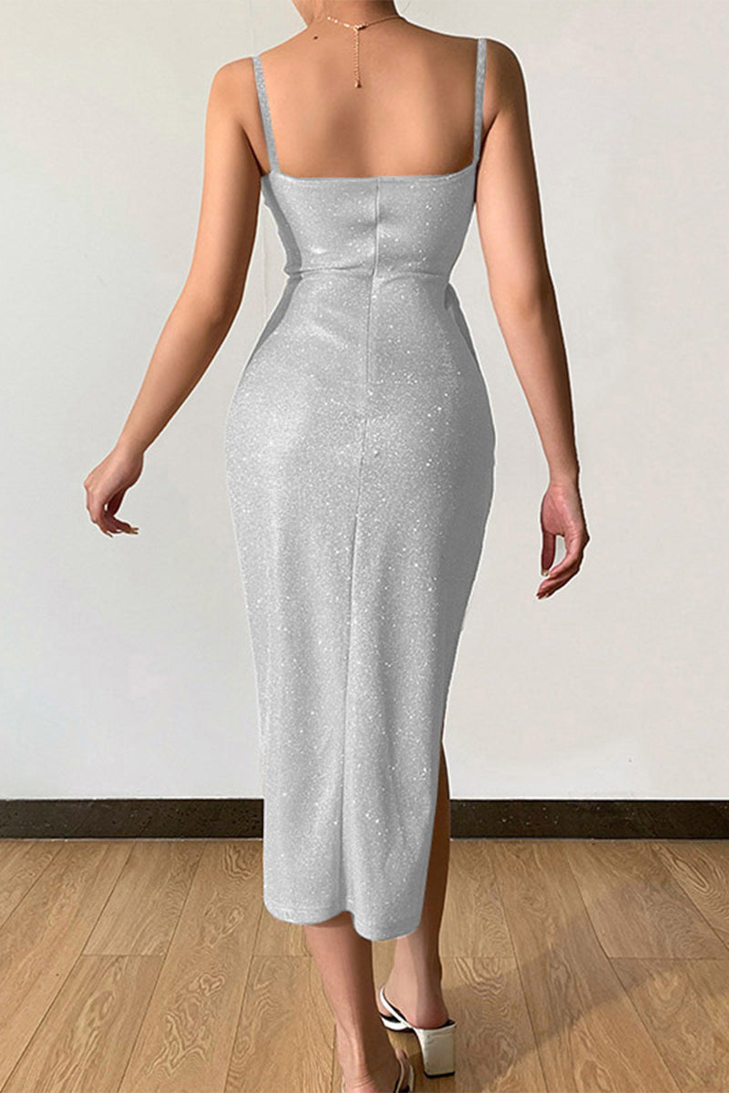Kaynafashions - Sexy Elegant Solid Sequins Sequined V Neck Sling Dress Dresses(8 Colors)