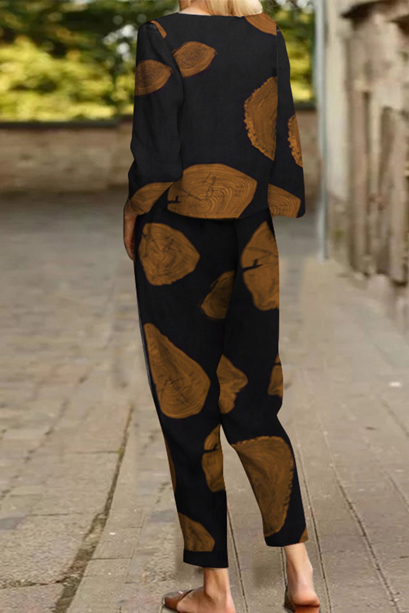 Kaynafashions - Casual Street Printing O Neck Long Sleeve Two Pieces(4 Colors)