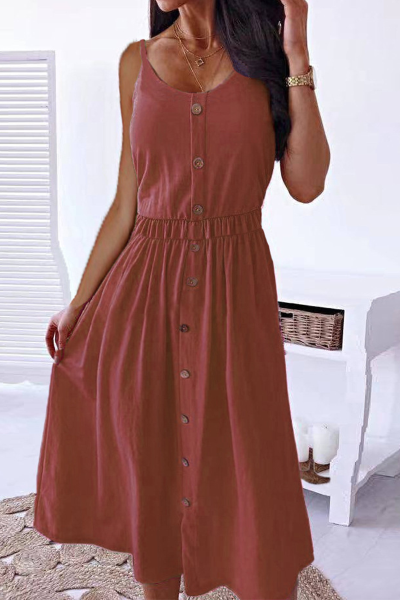 Kaynafashions - Casual Solid Patchwork Spaghetti Strap Cake Skirt Dresses(6 colors)