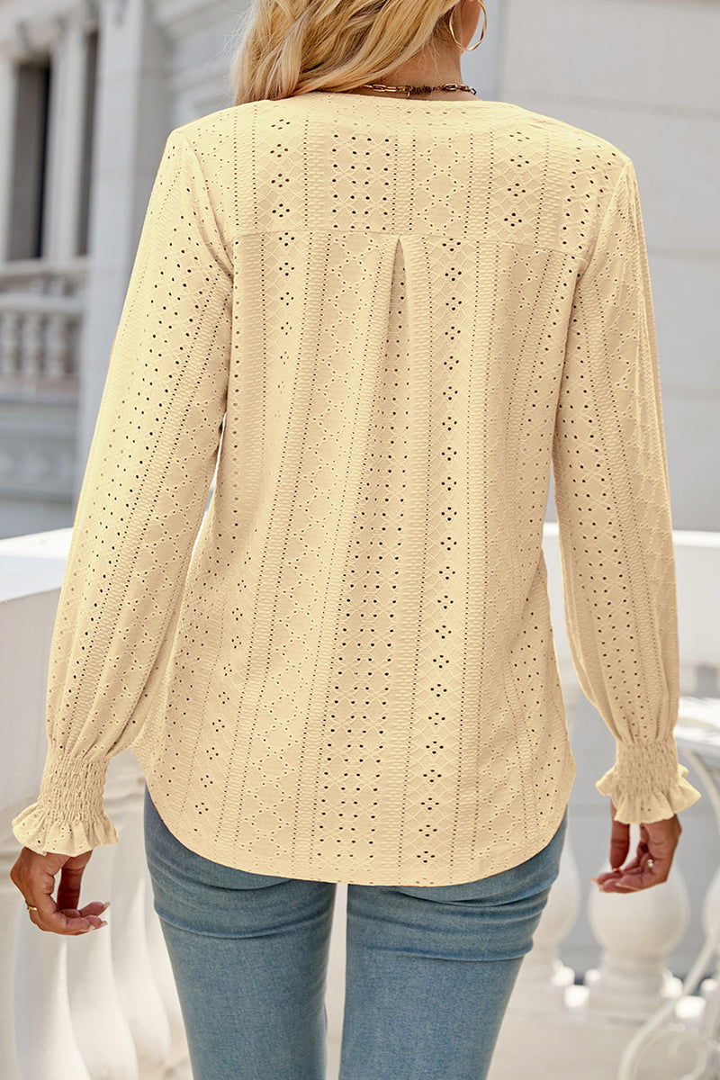 Kaynafashions - Casual Solid Hollowed Out Stringy Selvedge V Neck Tops