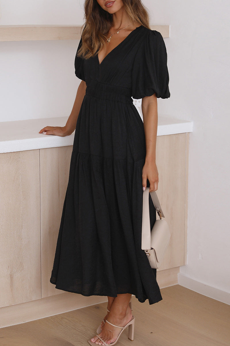 Kaynafashions - Elegant Solid V Neck A Line Dresses(4 Colors)