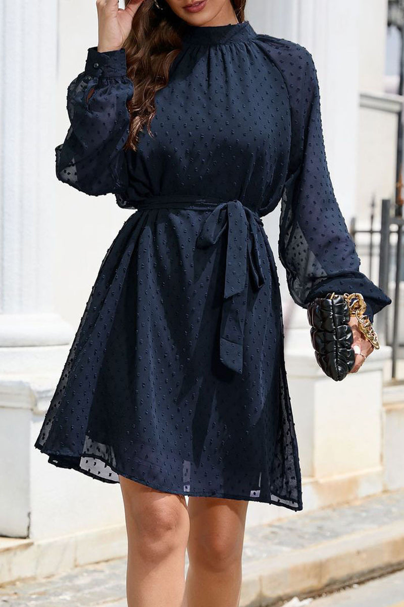 Kaynafashions - Elegant Solid Frenulum Turtleneck A Line Dresses