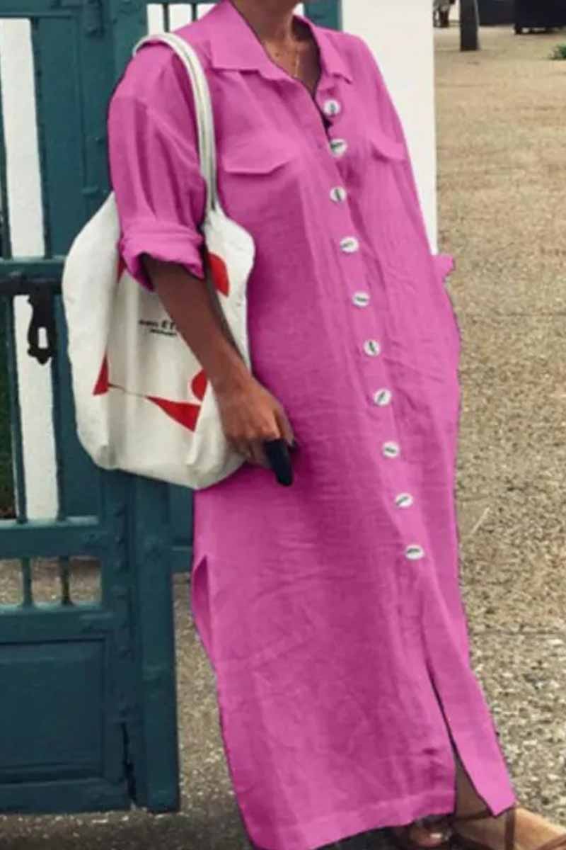 Kaynafashions - Casual Solid Patchwork Turndown Collar Shirt Dress Dresses(3 Colors)