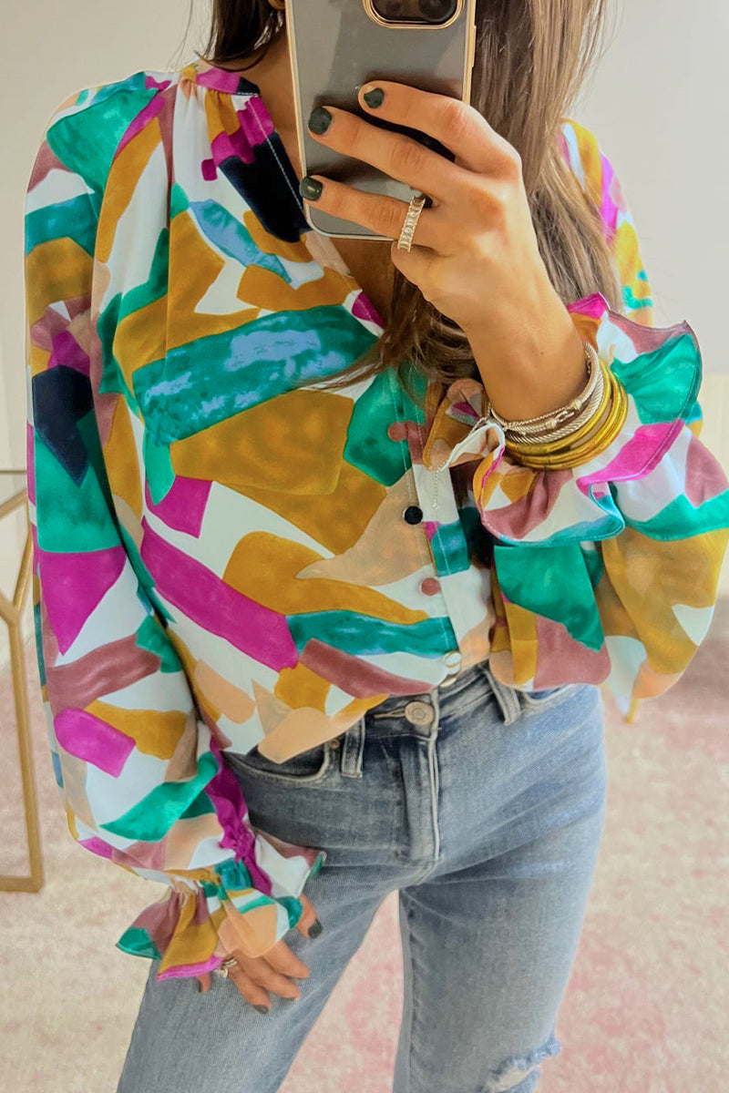 Kaynafashions - Casual Work Print Patchwork V Neck Blouses