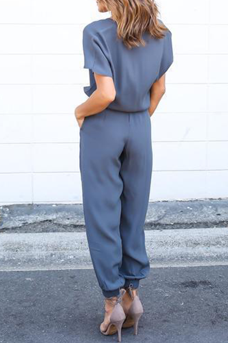 Kaynafashions - Casual Street Solid Frenulum V Neck Jumpsuits(3 Colors)