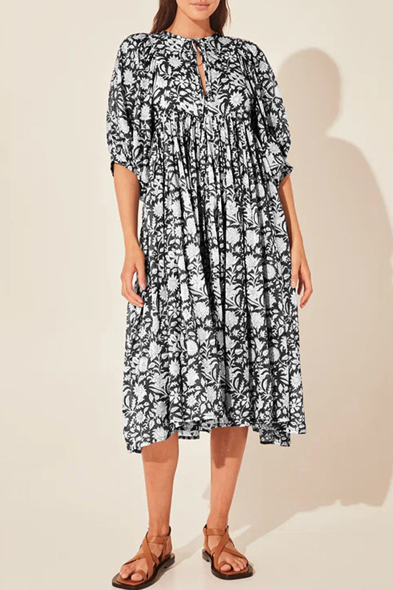 Kaynafashions - College Vacation Floral Patchwork Frenulum Asymmetrical Collar Beach Dress Dresses(6 Colors)