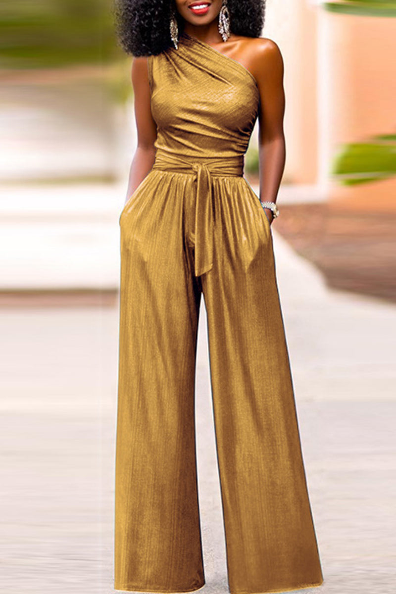 Kaynafashions - Celebrities Elegant Solid Pocket Oblique Collar Regular Jumpsuits