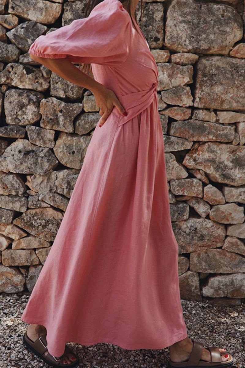 Kaynafashions - Casual Simplicity Solid Solid Color V Neck Short Sleeve Dress Dresses(3 Colors)