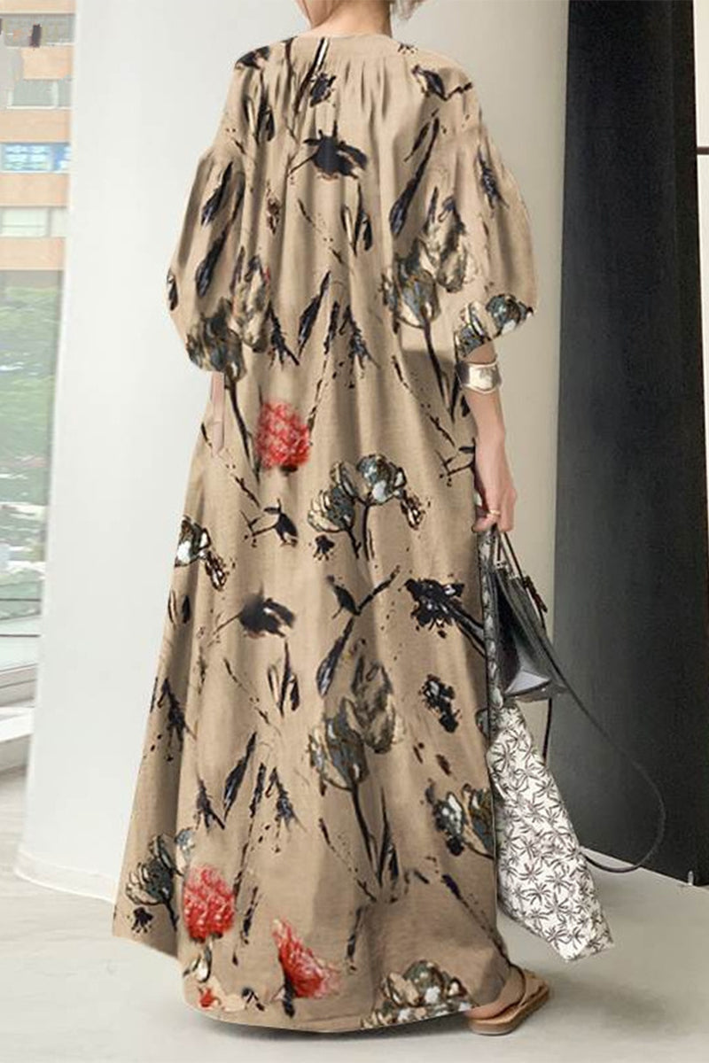 Kaynafashions - Casual College Print Patchwork V Neck Printed Dress Dresses