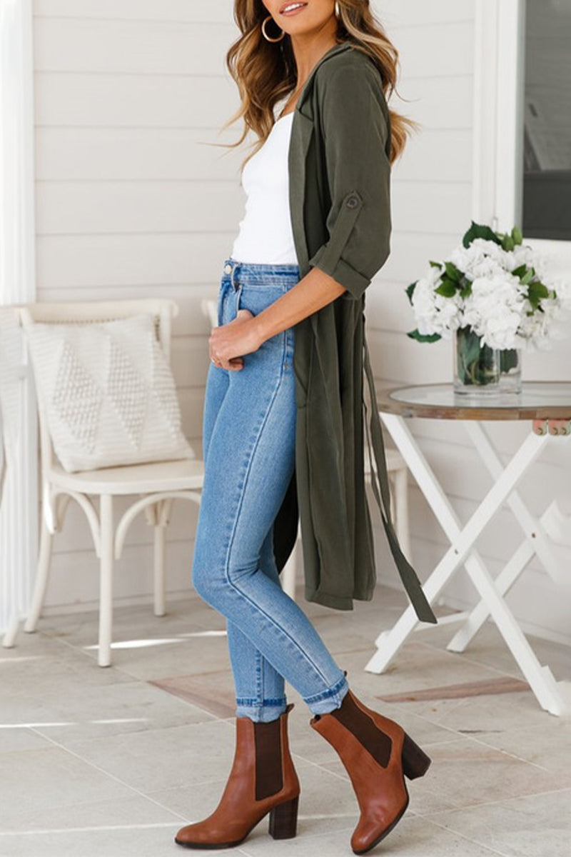 Kaynafashions - British Style Elegant Solid Patchwork POLO collar Outerwear