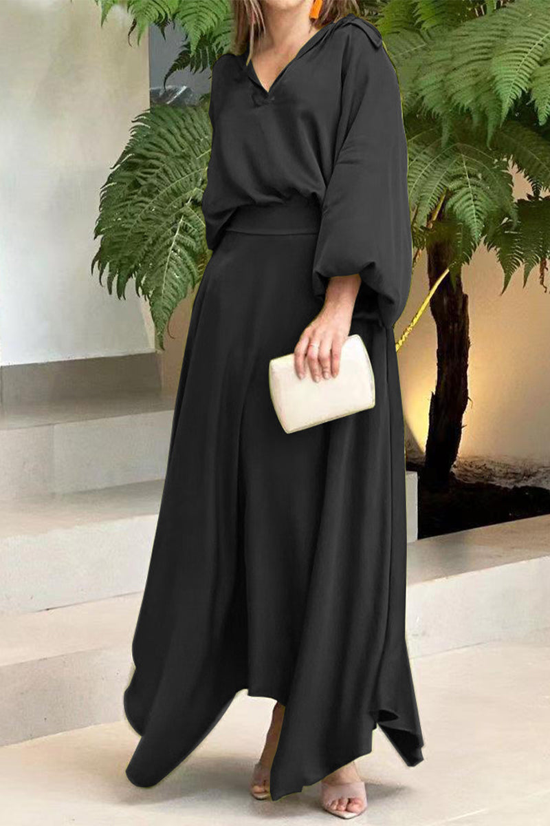 Kaynafashions - Casual Solid Frenulum Solid Color Long Sleeve Two Pieces