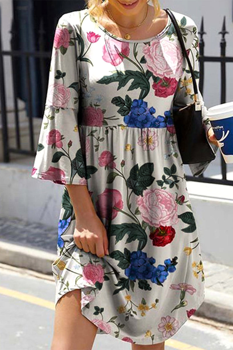 Kaynafashions - Elegant Not Positioning Printed Fold O Neck A Line Dresses