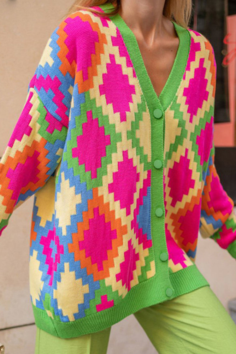 Kaynafashions - Casual Plaid Contrast V Neck Tops