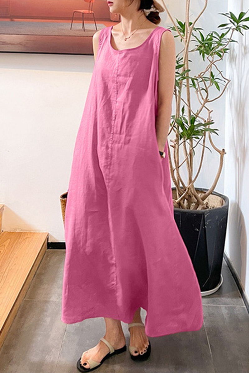 Kaynafashions - Casual Simplicity Solid Pocket O Neck Sleeveless Dress Dresses(6 Colors)
