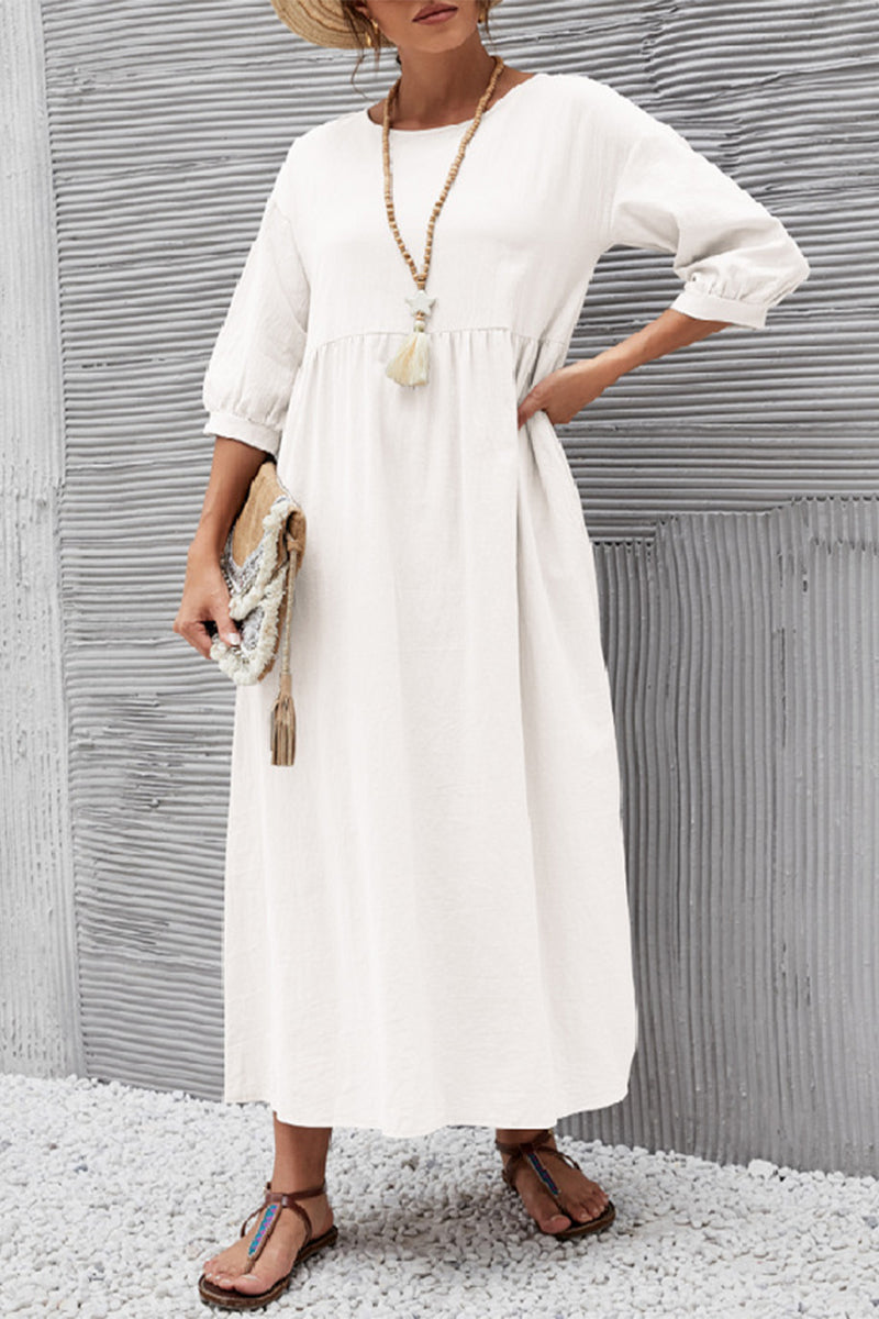 Kaynafashions - Casual Solid Solid Color O Neck A Line Dresses(11 Colors)