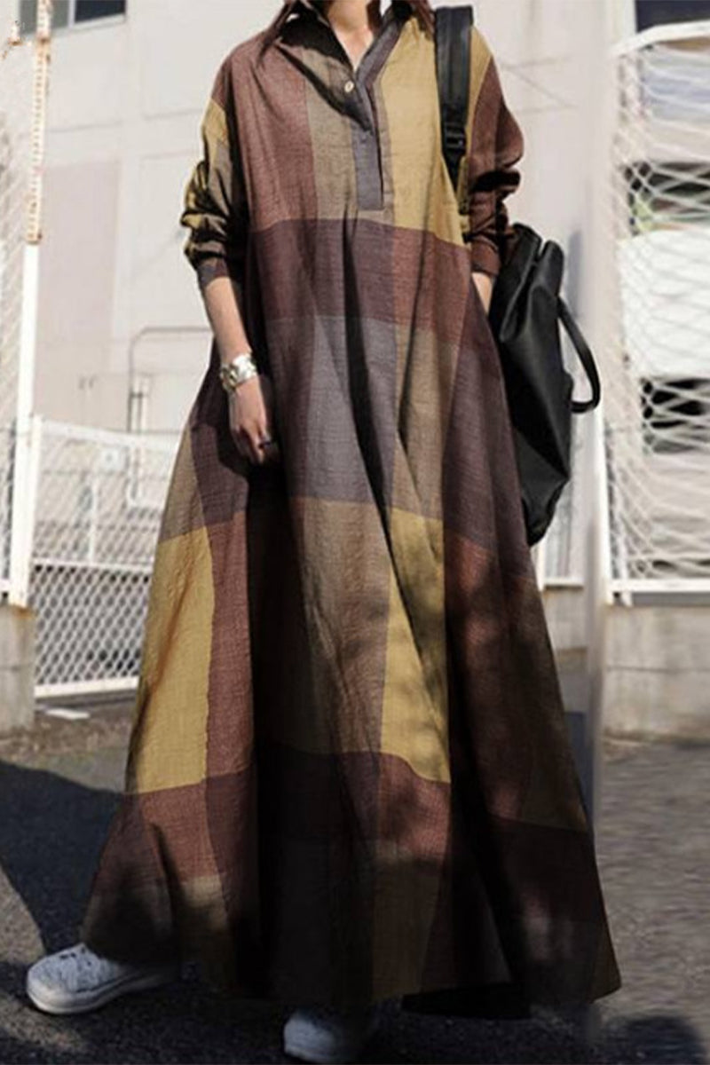 Kaynafashions - Casual College Color Block Contrast POLO collar Dresses