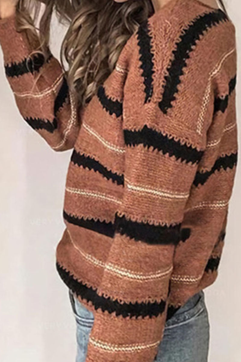 Kaynafashions - Fashion Street Striped Patchwork V Neck Sweaters