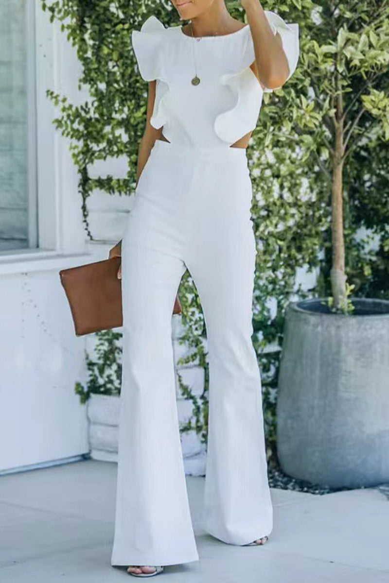 Kaynafashions - Sweet Simplicity Solid Backless Zipper U Neck Regular Jumpsuits