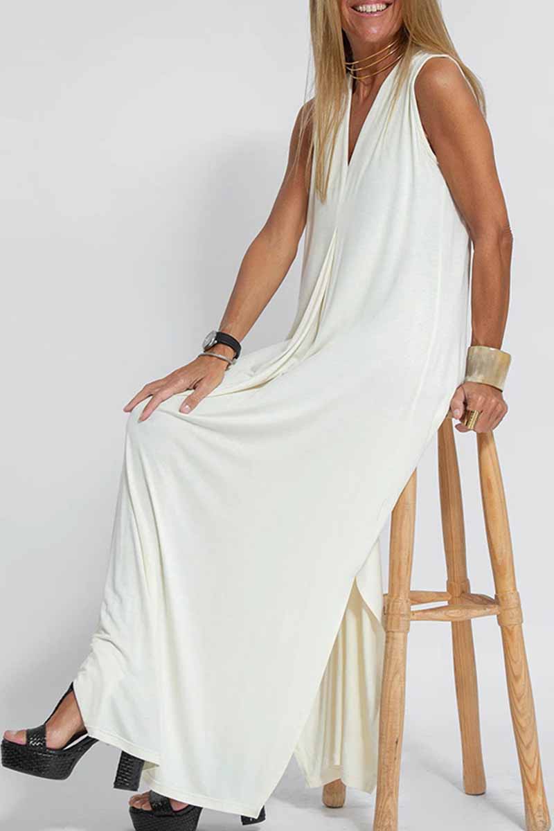 Kaynafashions - Street Solid Patchwork V Neck Vest Dress Dresses(4 Colors)