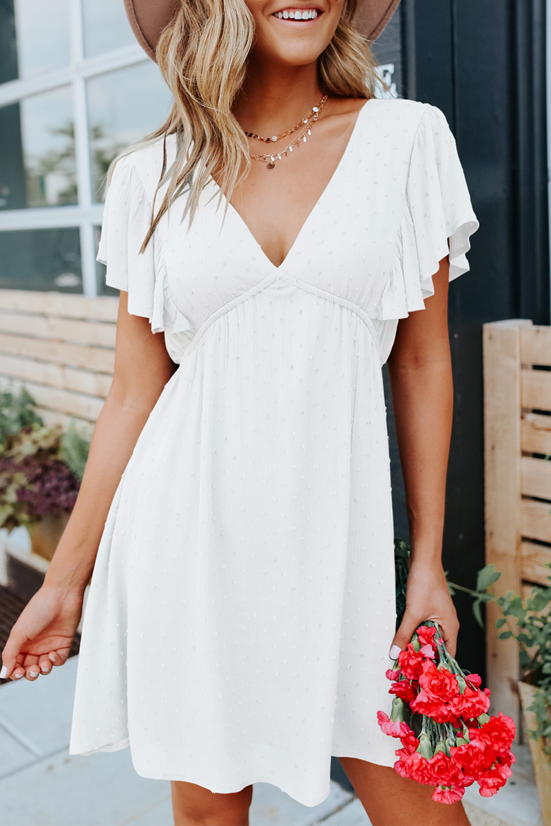 Kaynafashions - Casual Solid Flounce V Neck Cake Skirt Dresses(5 colors)