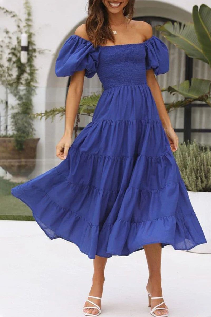 Kaynafashions - Casual Simplicity Solid Backless Off the Shoulder A Line Dresses(6 Colors)