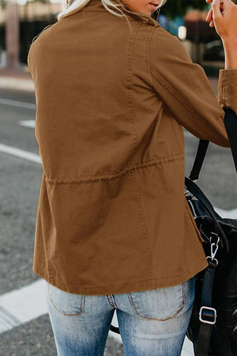 Kaynafashions - Casual Solid Patchwork Turndown Collar Outerwear(5 Colors)