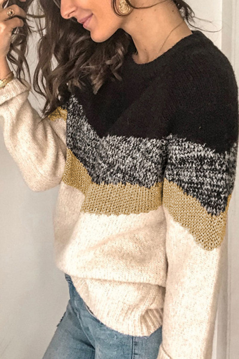 Kaynafashions - Fashion Street Patchwork O Neck Sweaters(5 colors)