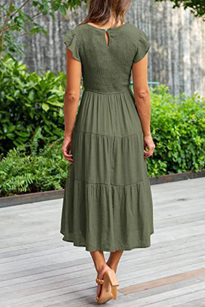 Kaynafashions - Fashion Solid Flounce O Neck Cake Skirt Dresses(9 colors)