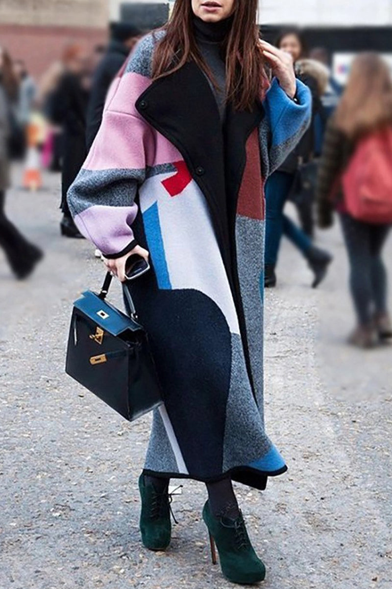 Kaynafashions - Street Print Patchwork Turndown Collar Outerwear