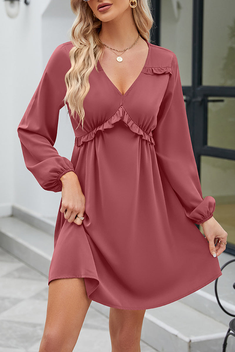 Kaynafashions - Sweet Elegant Solid Patchwork V Neck A Line Dresses
