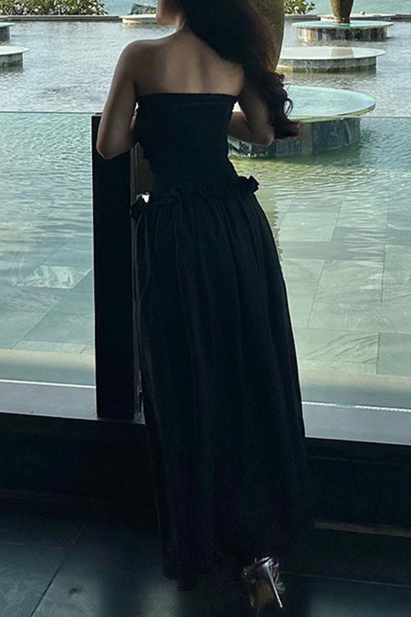 Kaynafashions - Casual Daily Solid Fold Strapless Pleated Dresses