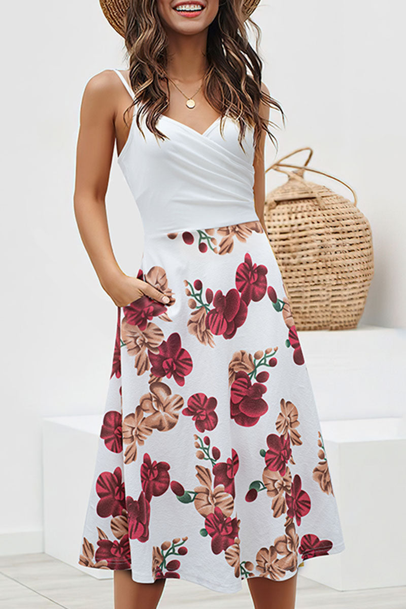 Kaynafashions - Fashion Street Print Patchwork V Neck A Line Dresses