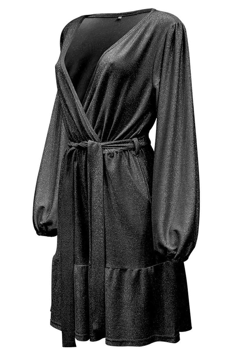 Kaynafashions - Fashion Solid Patchwork V Neck Waist Skirt Dresses(4 Colors)