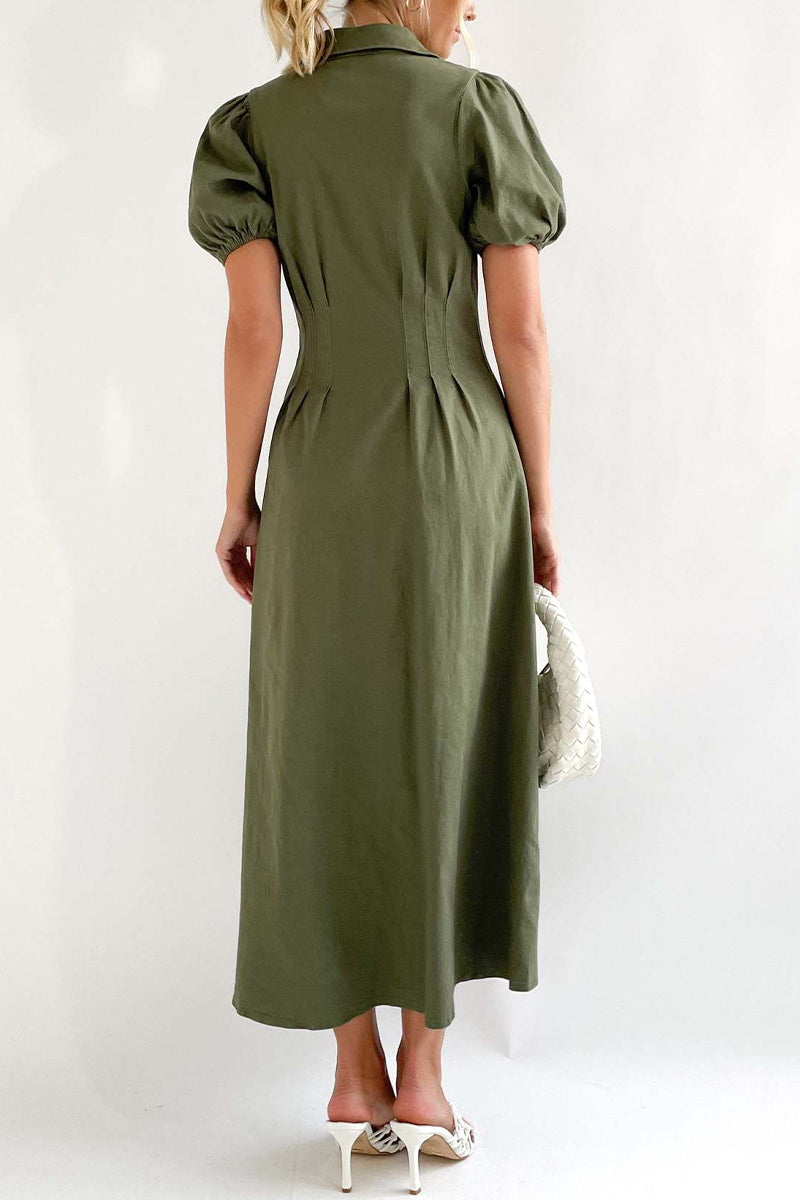 Kaynafashions - Casual Solid Buckle Turndown Collar A Line Dresses