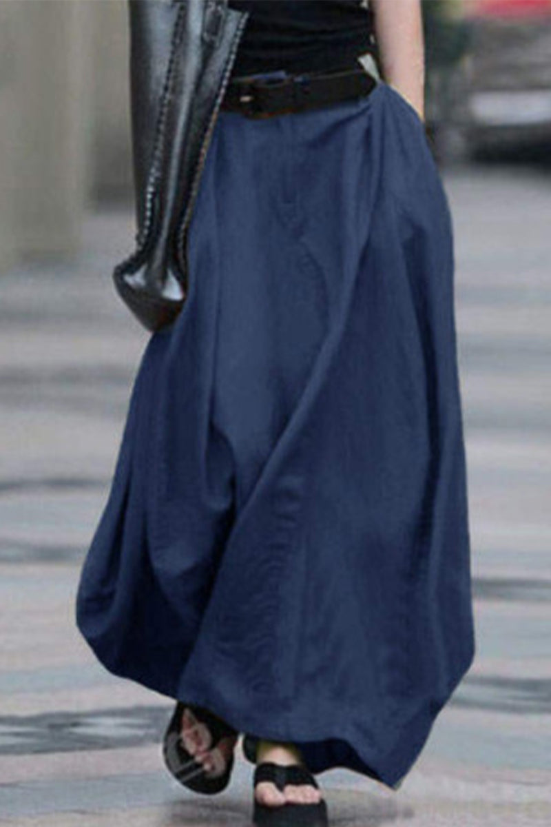 Kaynafashions - Casual Simplicity Solid Without Belt Loose High Waist Type A Solid Color Bottoms(5 Colors)