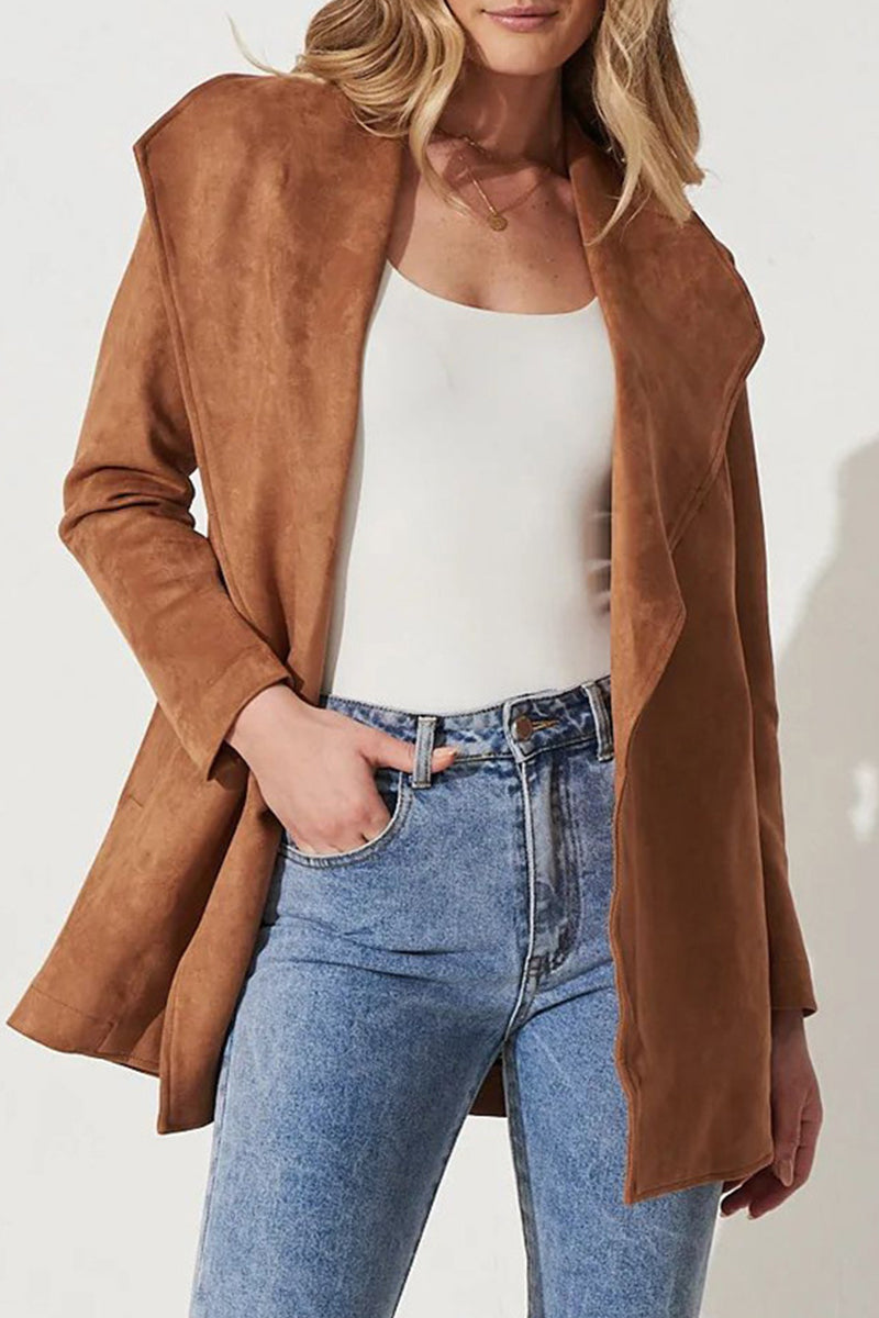 Kaynafashions - British Style Elegant Solid Patchwork Turndown Collar Outerwear