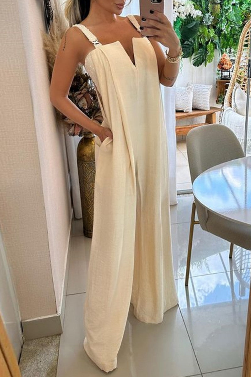 Kaynafashions - Casual Solid Backless V Neck Regular Jumpsuits