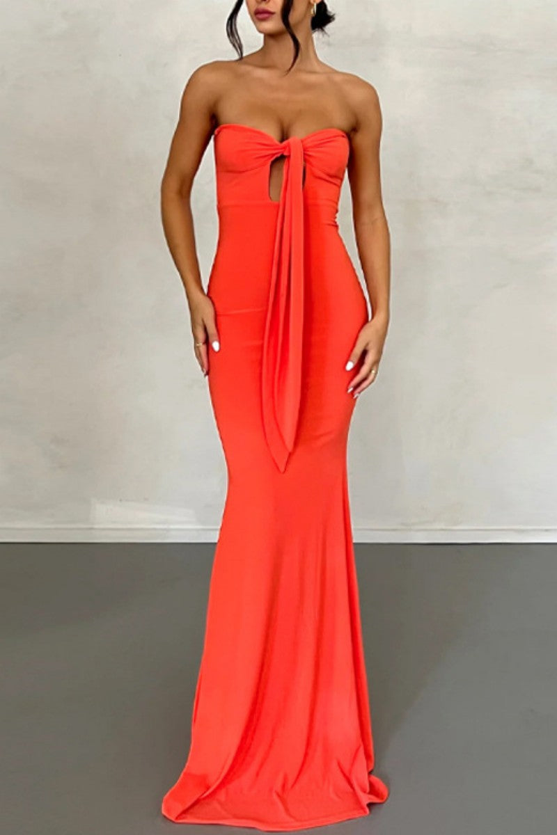 Kaynafashions - Sexy Solid Bandage Backless Halter Strapless Dress Dresses