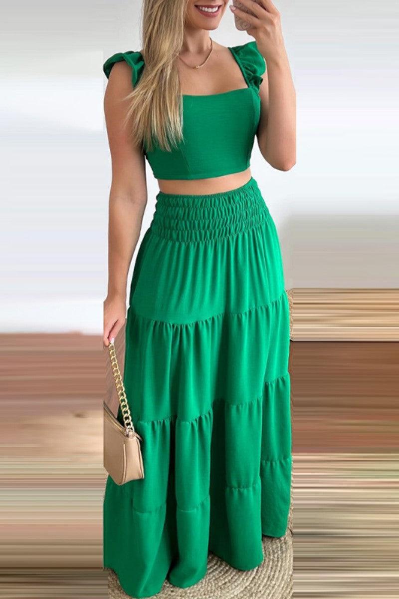 Kaynafashions - Casual Solid Backless Square Collar Sleeveless Two Pieces