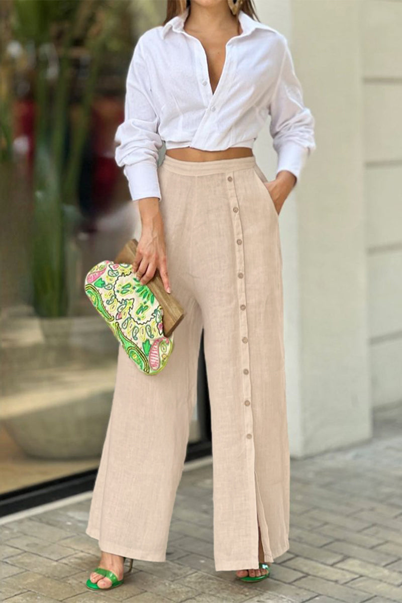 Kaynafashions - Street Solid Solid Color Turndown Collar Long Sleeve Two Pieces