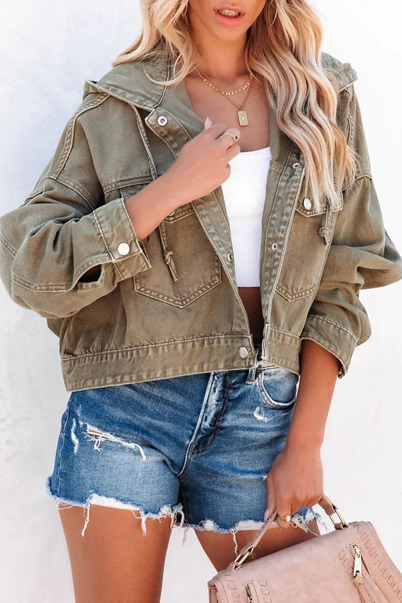 Kaynafashions - Casual Elegant Solid Buckle Solid Color Hooded Collar Outerwear