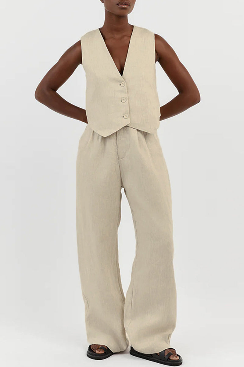 Kaynafashions - Casual Simplicity Solid Buckle V Neck Sleeveless Two Pieces