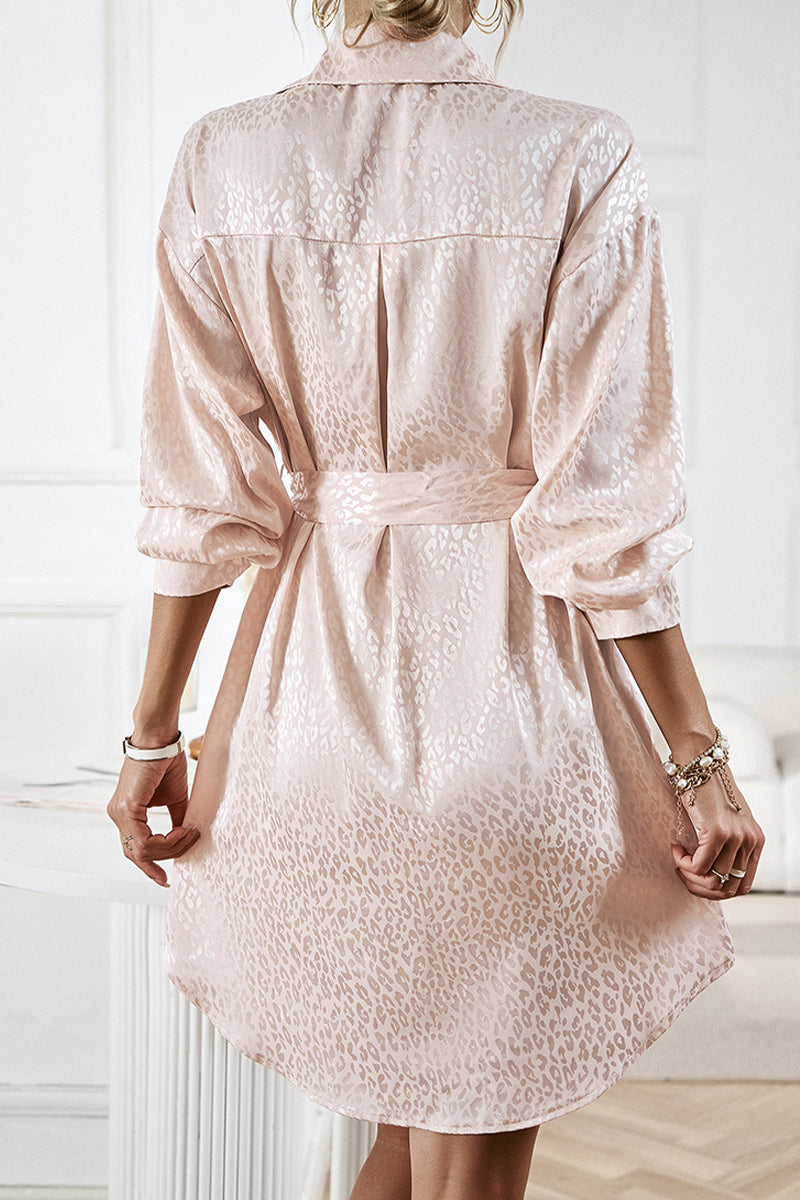 Kaynafashions - Casual Leopard Frenulum Turndown Collar Shirt Dress Dresses