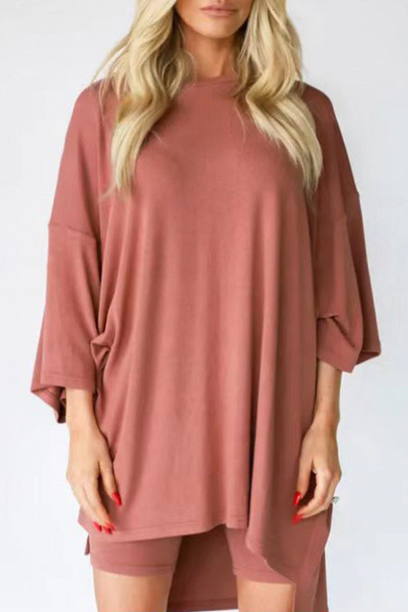 Kaynafashions - Casual Solid Pocket O Neck Nine Points Sleeve Two Pieces